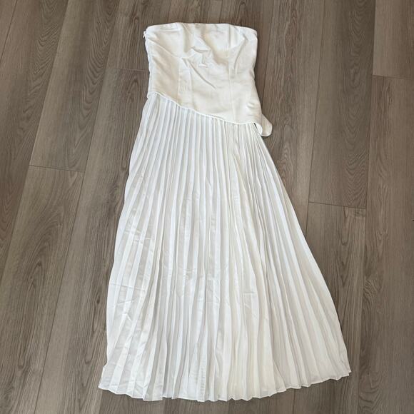 Commense Elegant Old Money Formal Solid Pleated Strapless Split Dress White M - Picture 2 of 9